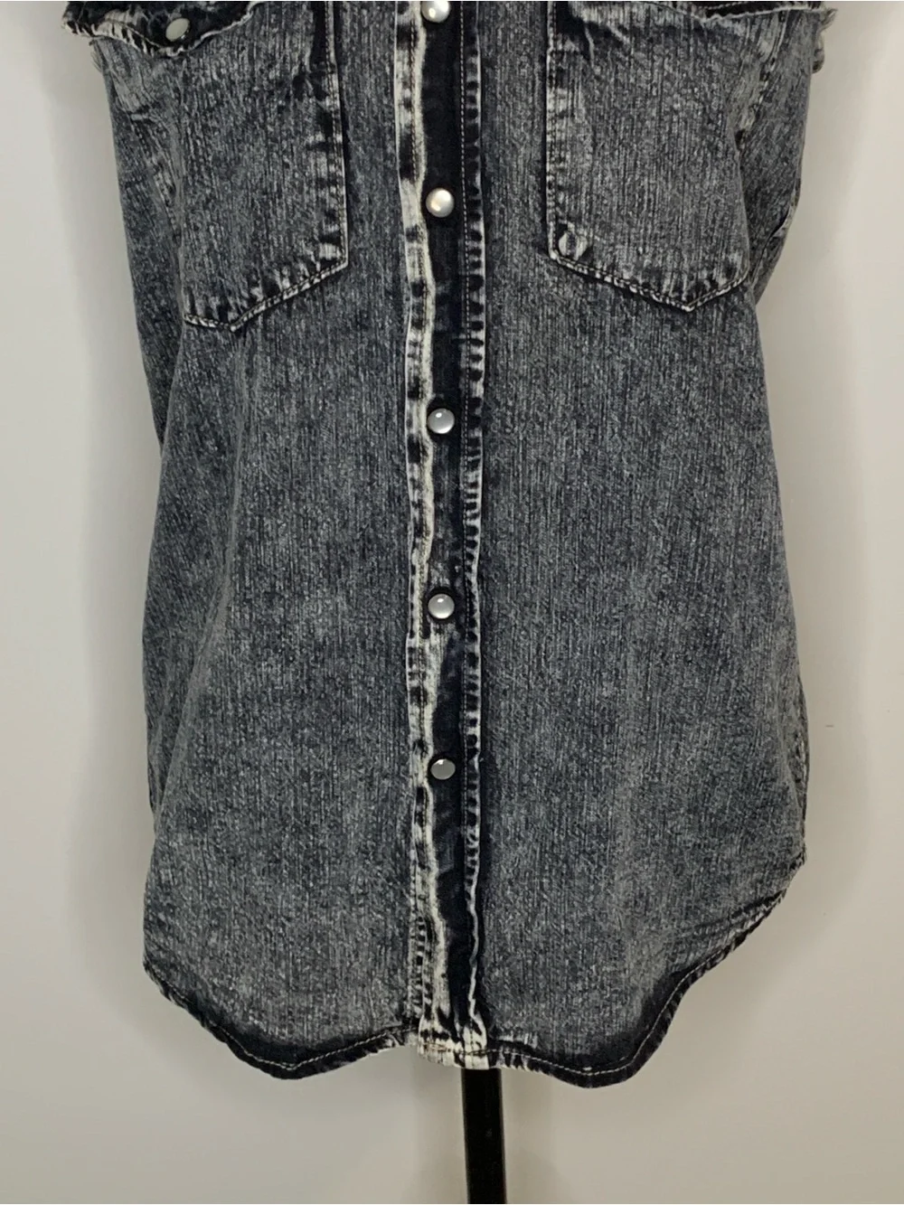 Carmar Black Acid Wash Distressed Denim Button-up Sleeveless Vest